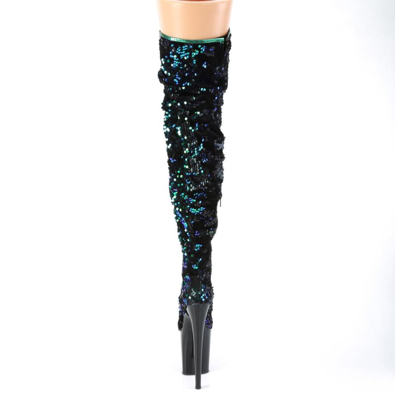 Pleaser Flamingo-3004 Women's Thigh High Boots Green / Black | NZ HESLRM