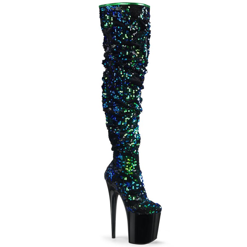 Pleaser Flamingo-3004 Women\'s Thigh High Boots Green / Black | NZ HESLRM