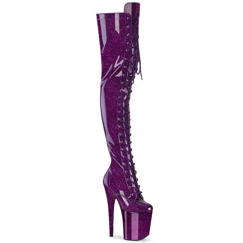 Pleaser Flamingo-3020GP Glitter Women\'s Thigh High Boots Purple | NZ SYEXGZ