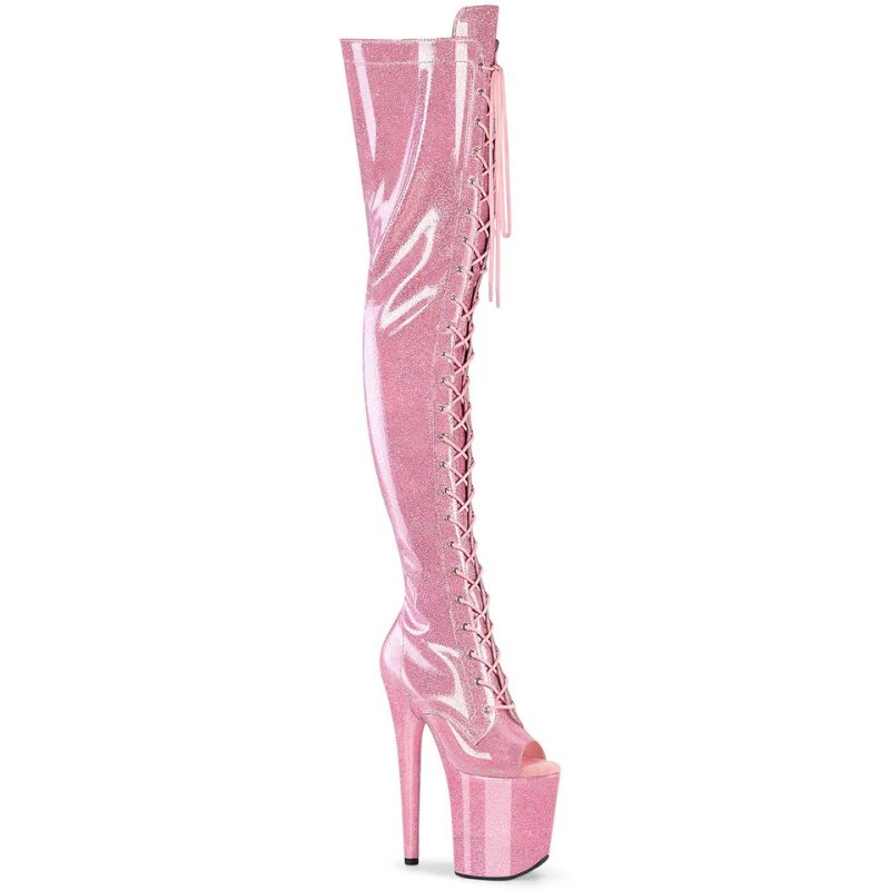 Pleaser Flamingo-3021GP Glitter Women\'s Thigh High Boots Pink | NZ RSIAEF