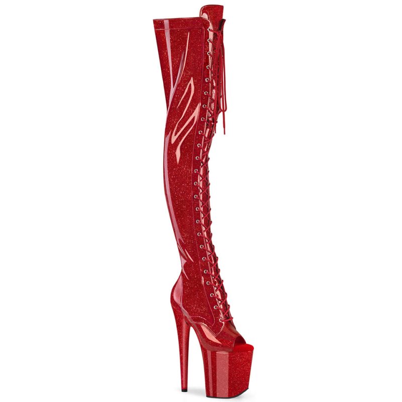 Pleaser Flamingo-3021GP Glitter Women\'s Thigh High Boots Red | NZ LUKJWZ