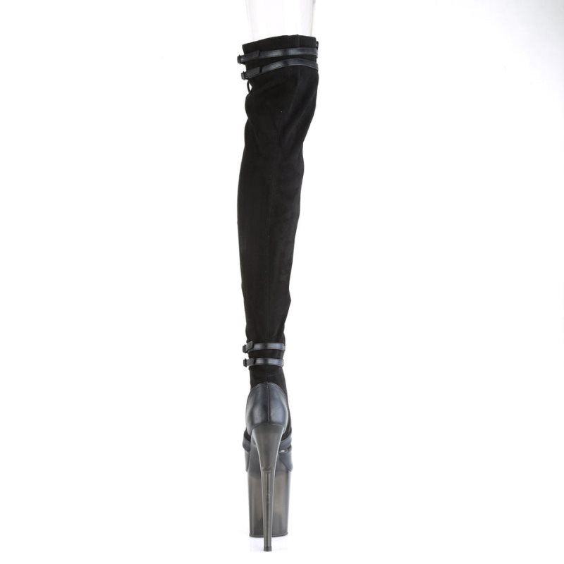 Pleaser Flamingo-3027 Suede Women's Thigh High Boots Black | NZ EMUQOV