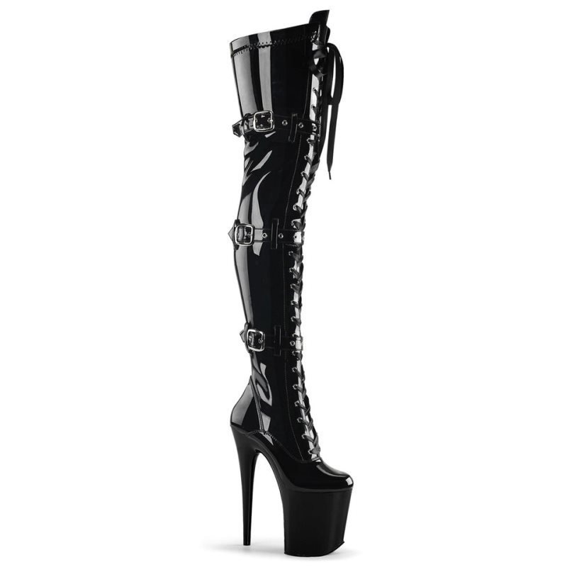 Pleaser Flamingo-3028 Women\'s Thigh High Boots Black | NZ MXBUDO