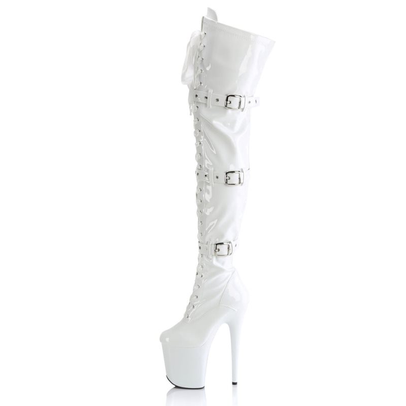 Pleaser Flamingo-3028 Women's Thigh High Boots White | NZ BMHYNA