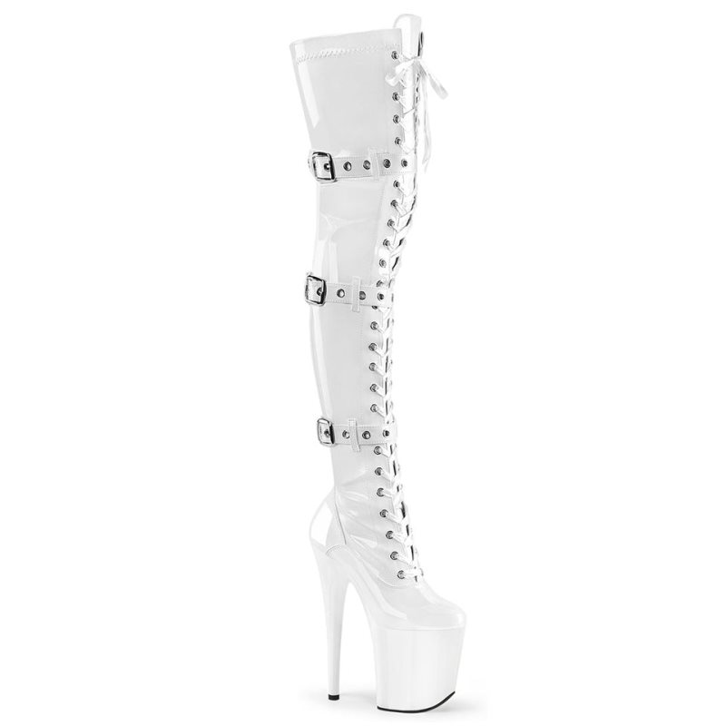 Pleaser Flamingo-3028 Women\'s Thigh High Boots White | NZ BMHYNA