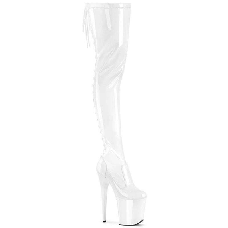 Pleaser Flamingo-3850 Women\'s Thigh High Boots White | NZ RUMCWP