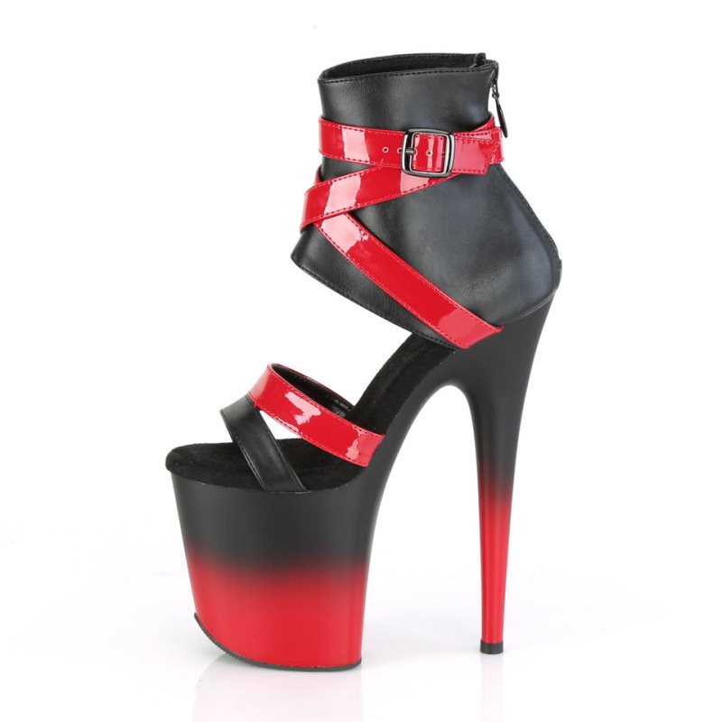 Pleaser Flamingo-800-15 Vegan Leather Women's Platform Heels Sandals Black / Red | NZ ZYAIQT