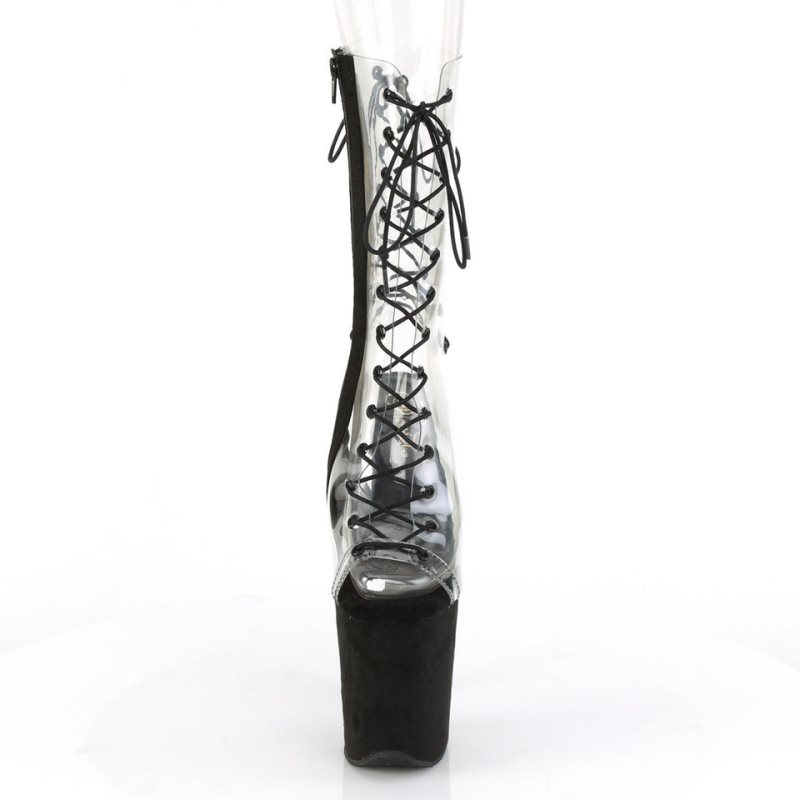 Pleaser Flamingo-800-60FS Women's Heels Boots Black / Clear | NZ UIFAKO