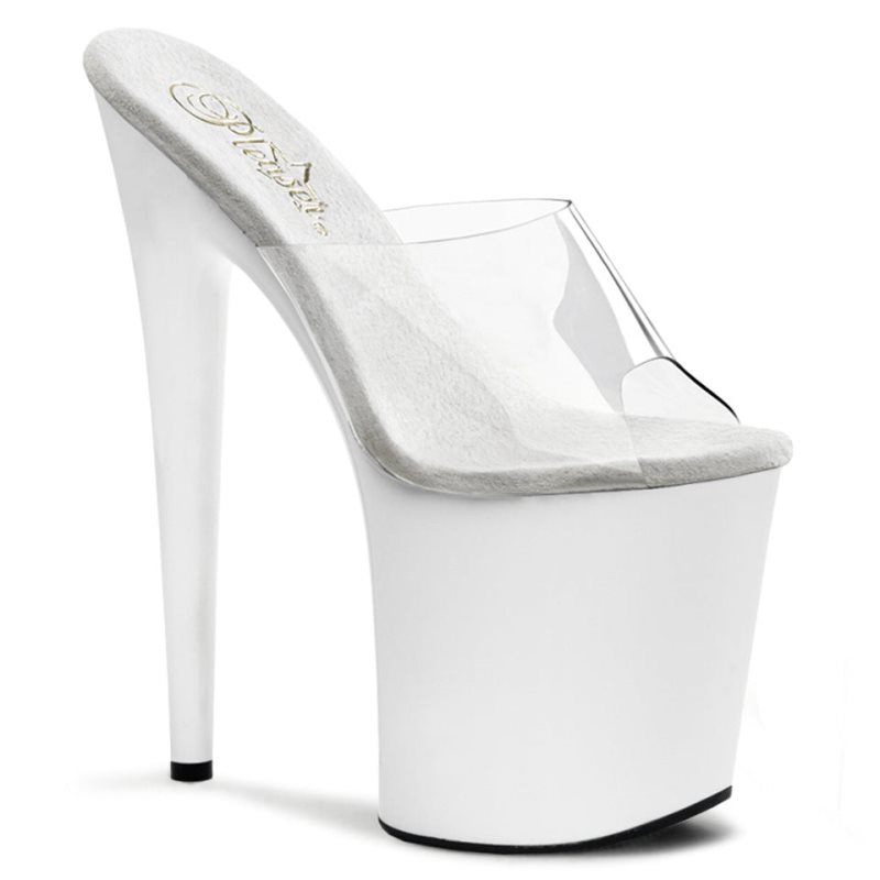 Pleaser Flamingo-801 Women\'s Platform Slides White / Clear | NZ OMWBFC