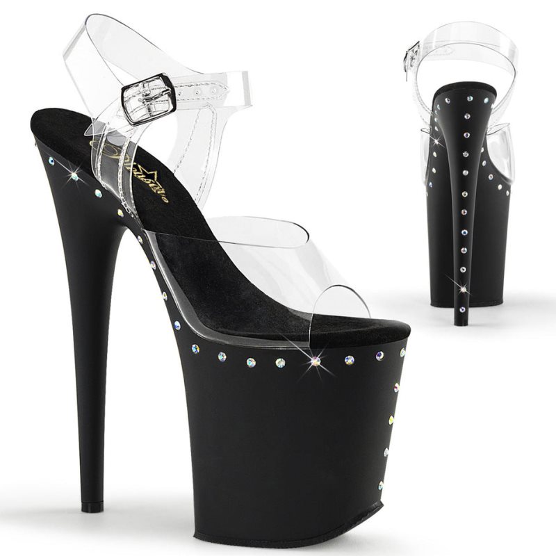 Pleaser Flamingo-808ABLS Women\'s Platform Heels Sandals Black / Clear | NZ NWQKXP