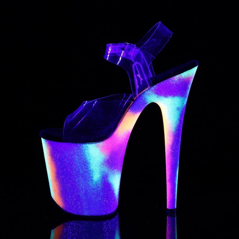 Pleaser Flamingo-808GXY Neon Women's Platform Heels Sandals Clear | NZ KAJHMW