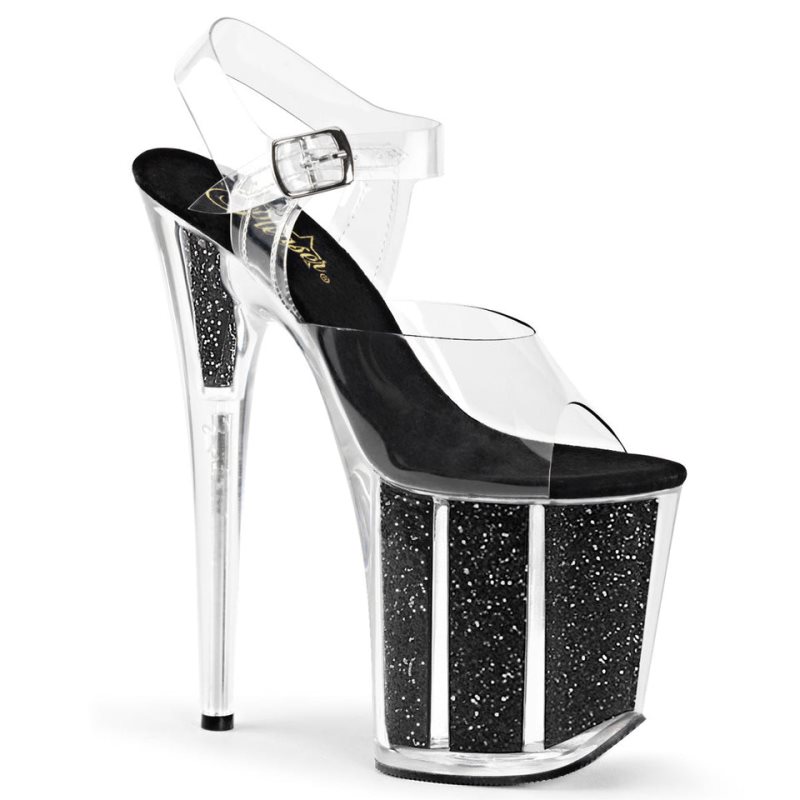 Pleaser Flamingo-808G Women\'s Platform Heels Sandals Black / Clear | NZ GZUQHI