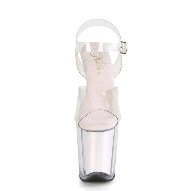 Pleaser Flamingo-808G Women's Platform Heels Sandals White / Clear | NZ HGLBNW