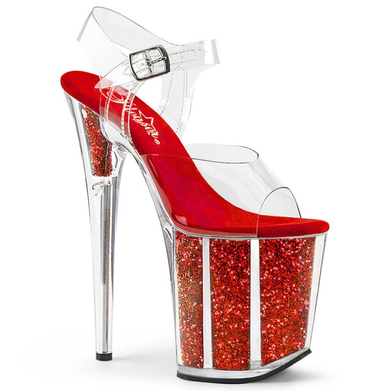 Pleaser Flamingo-808G Women\'s Platform Heels Sandals Red / Clear | NZ OACRUN