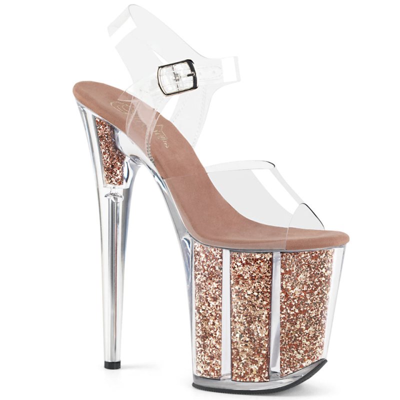 Pleaser Flamingo-808G Women\'s Platform Heels Sandals Rose Gold / Clear | NZ VUBQHJ