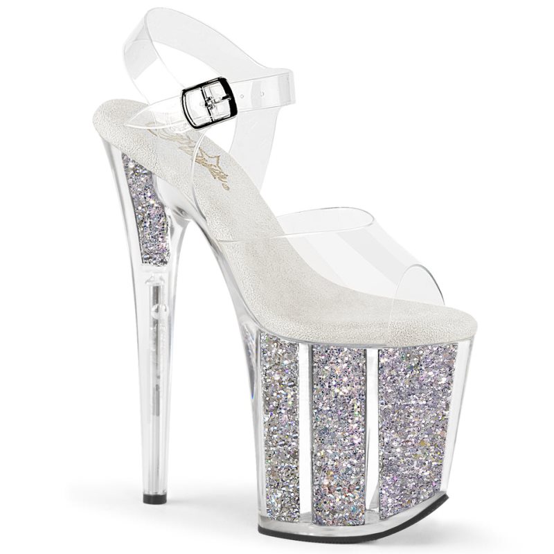 Pleaser Flamingo-808G Women\'s Platform Heels Sandals Silver / Clear | NZ YGOBDJ