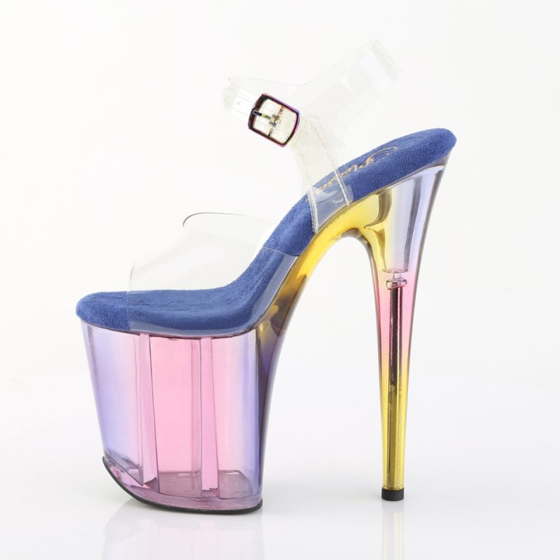 Pleaser Flamingo-808HT Women's Platform Heels Sandals Blue / Clear | NZ NCEQDG