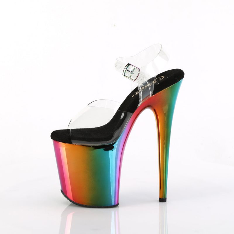 Pleaser Flamingo-808RC Women's Platform Heels Sandals Multicolor / Clear | NZ HQFTNI