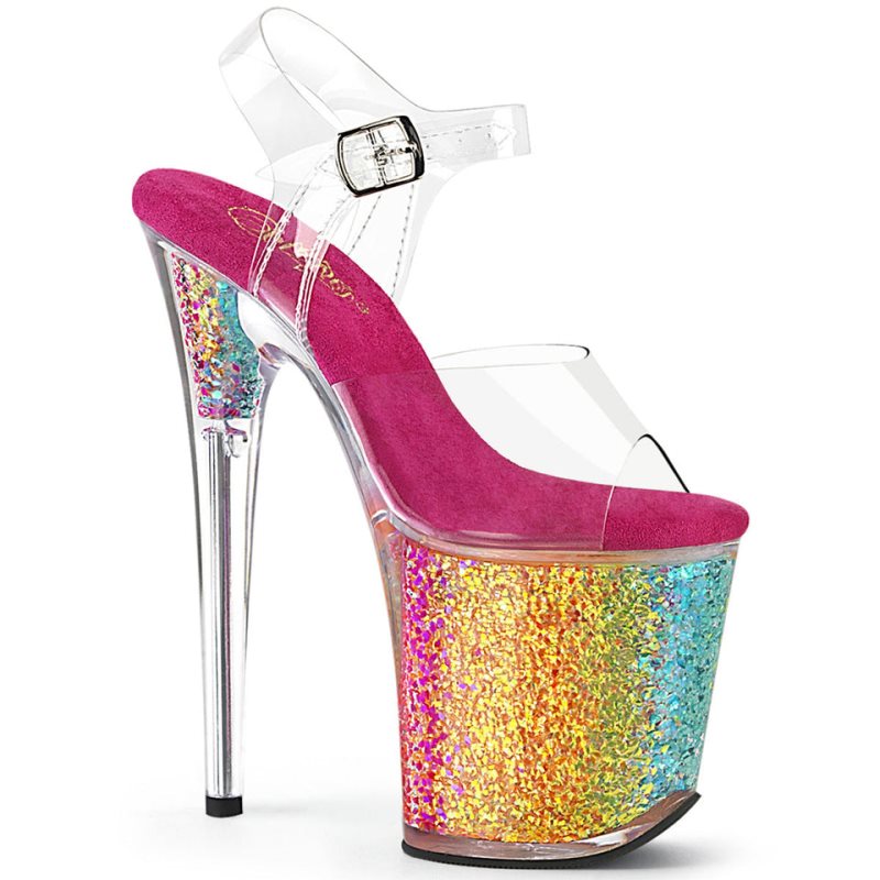 Pleaser Flamingo-808RG-02 Women\'s Platform Heels Sandals Multicolor / Clear | NZ XFBYAE