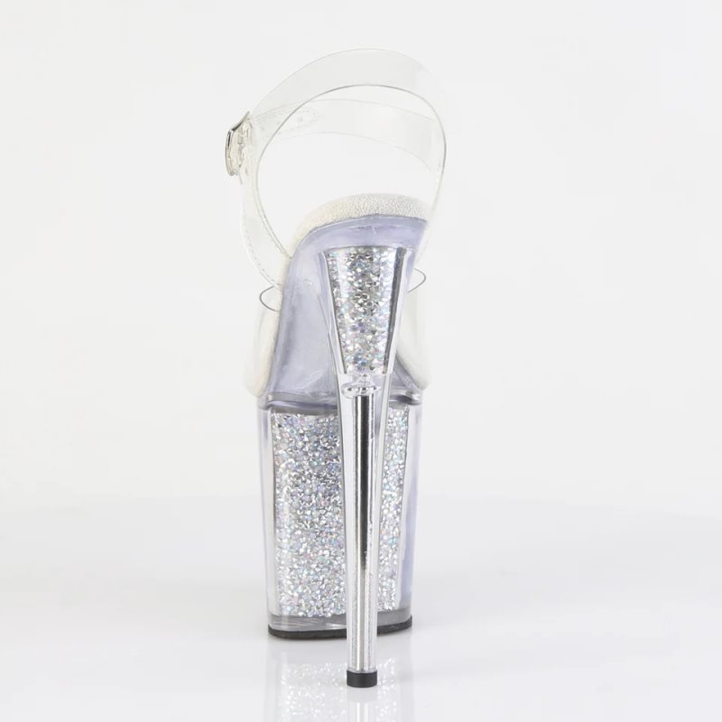 Pleaser Flamingo-808RSI Rhinestones Women's Platform Heels Sandals Silver / Clear | NZ IWJOST