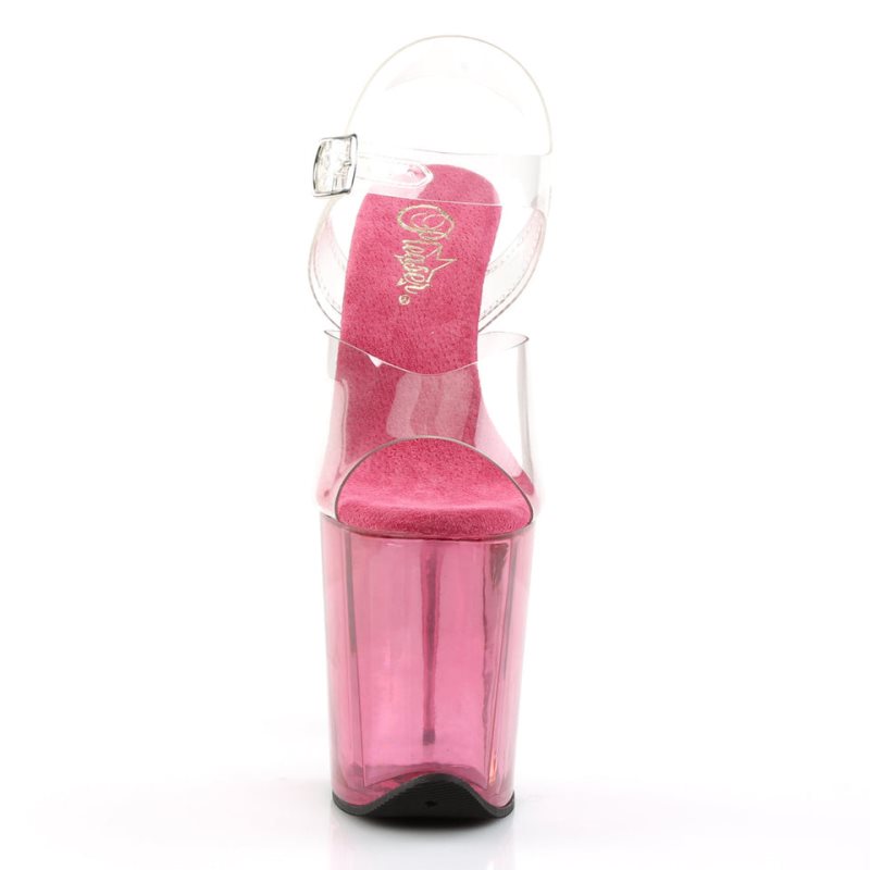 Pleaser Flamingo-808T Women's Platform Heels Sandals Pink / Clear | NZ DOREFV