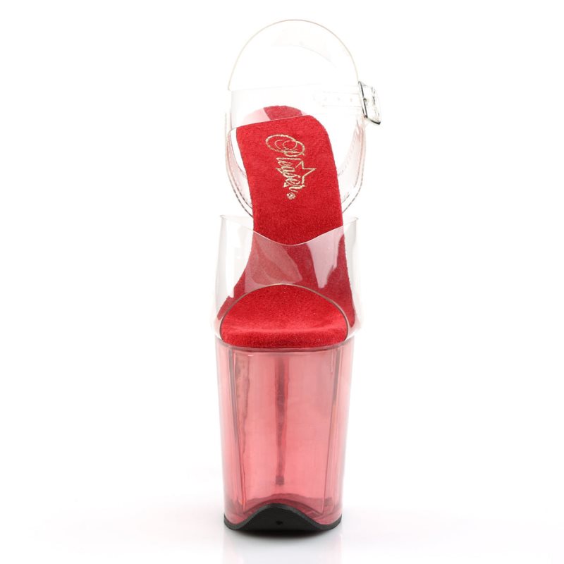 Pleaser Flamingo-808T Women's Platform Heels Sandals Red / Clear | NZ SKGXMY