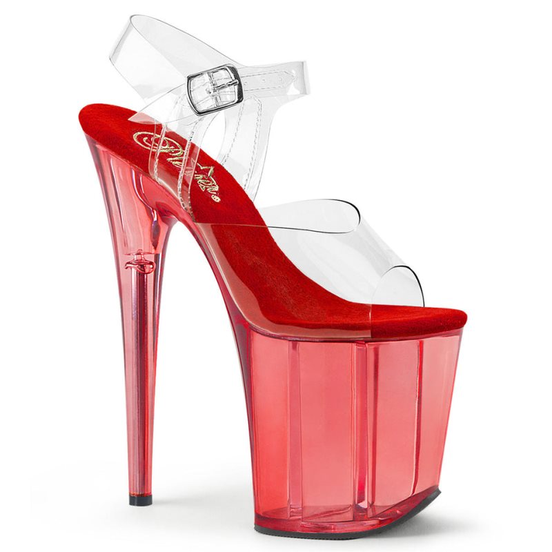 Pleaser Flamingo-808T Women\'s Platform Heels Sandals Red / Clear | NZ SKGXMY