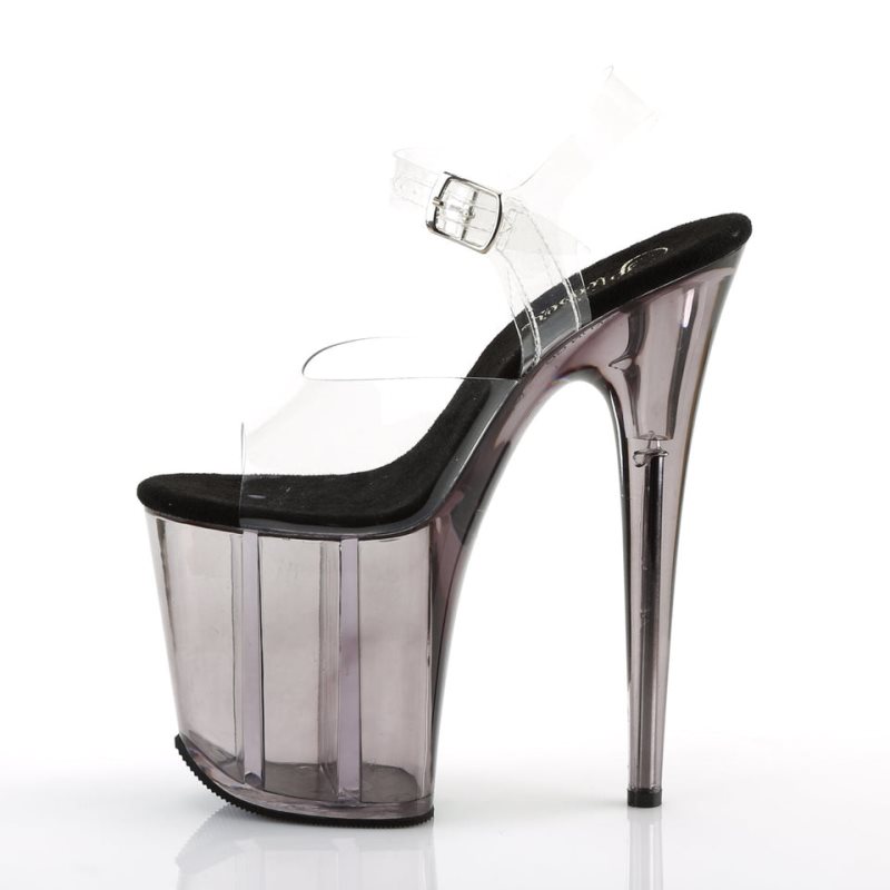 Pleaser Flamingo-808T Women's Platform Heels Sandals Grey / Clear | NZ XZIPMR