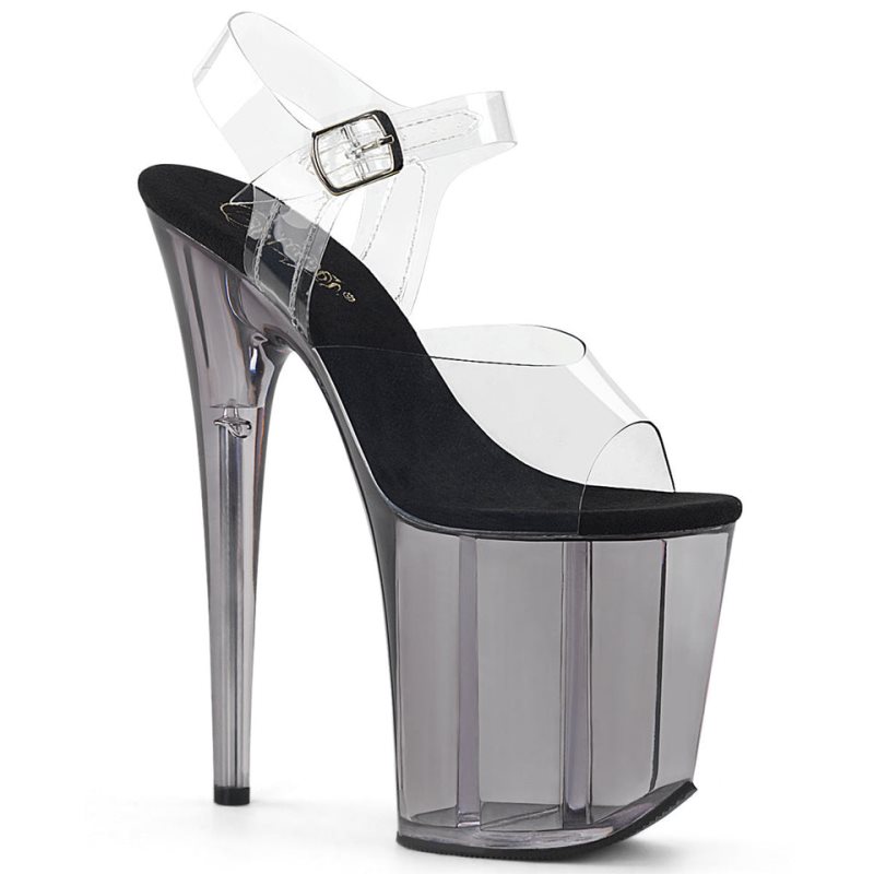 Pleaser Flamingo-808T Women\'s Platform Heels Sandals Grey / Clear | NZ XZIPMR