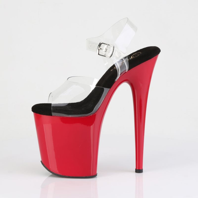 Pleaser Flamingo-808 Women's Platform Heels Sandals Black / Red / Clear | NZ MVPZLG