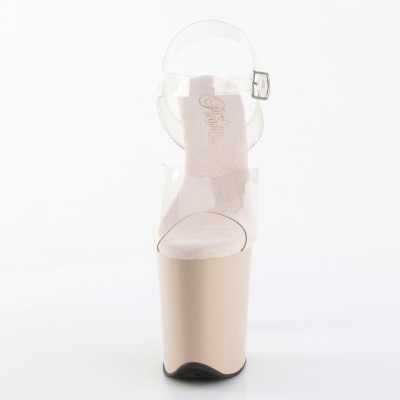 Pleaser Flamingo-808 Women's Platform Heels Sandals Beige / Clear | NZ IFRLHW