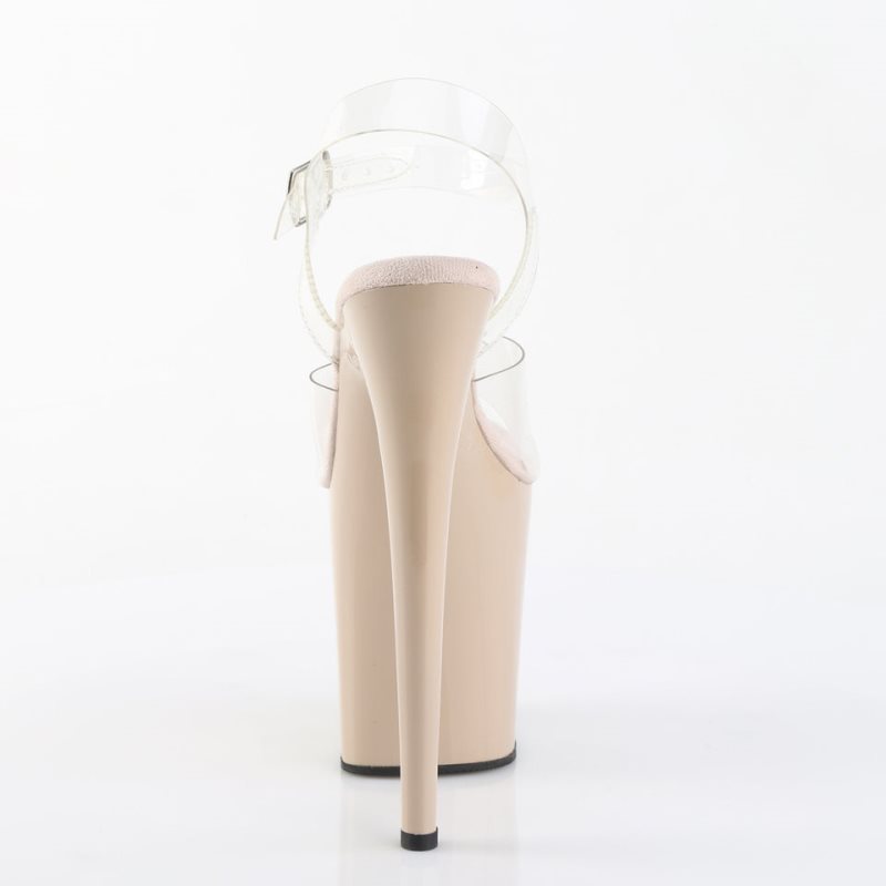 Pleaser Flamingo-808 Women's Platform Heels Sandals Beige / Clear | NZ IFRLHW