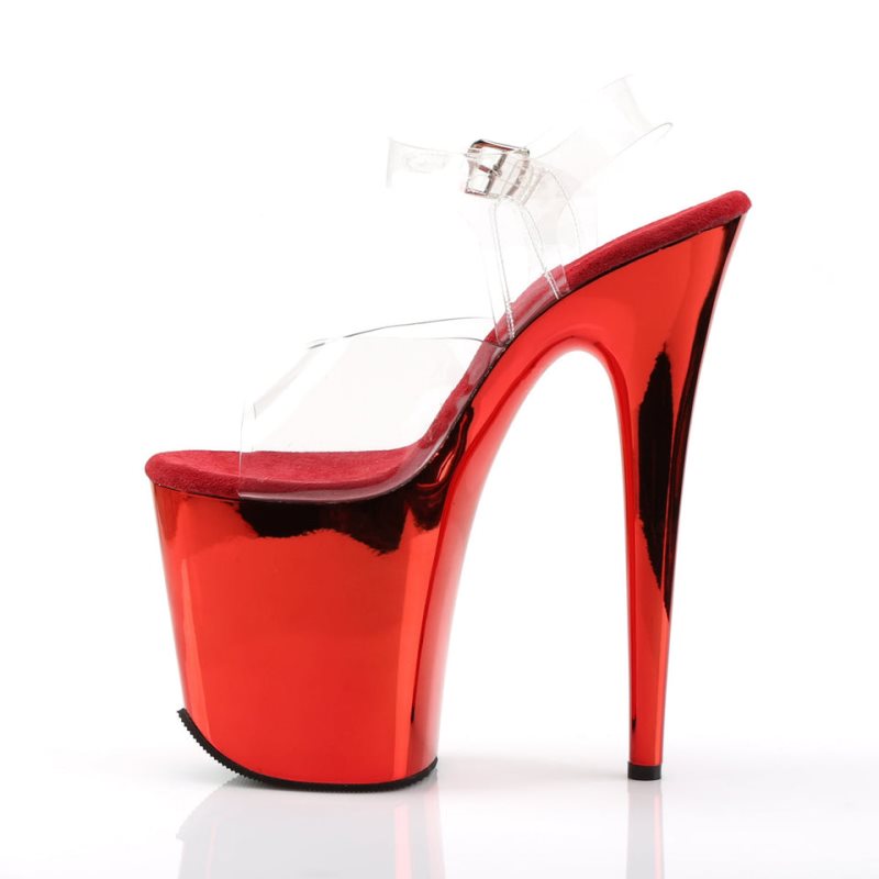 Pleaser Flamingo-808 Women's Platform Heels Sandals Red / Clear | NZ UDHWMK