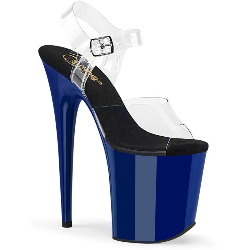 Pleaser Flamingo-808 Women\'s Platform Heels Sandals Blue / Clear | NZ DOWLZJ