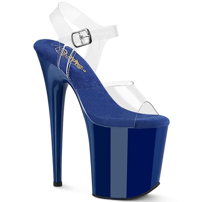 Pleaser Flamingo-808 Women\'s Platform Heels Sandals Royal Blue / Clear | NZ UPZWED