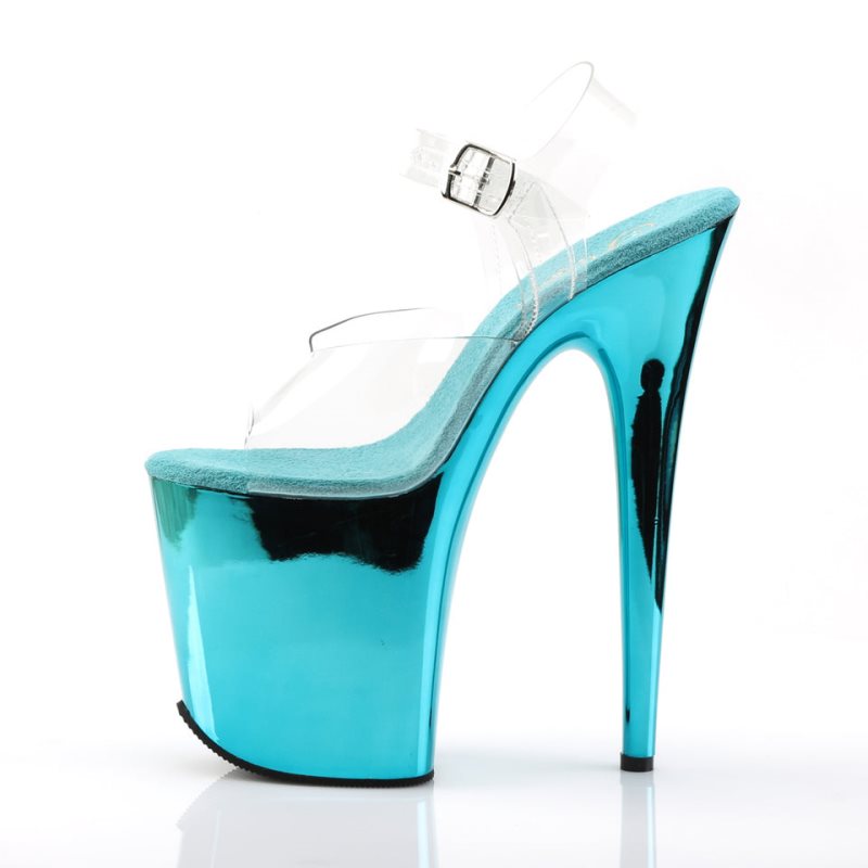 Pleaser Flamingo-808 Women's Platform Heels Sandals Turquoise / Clear | NZ NRMIVH