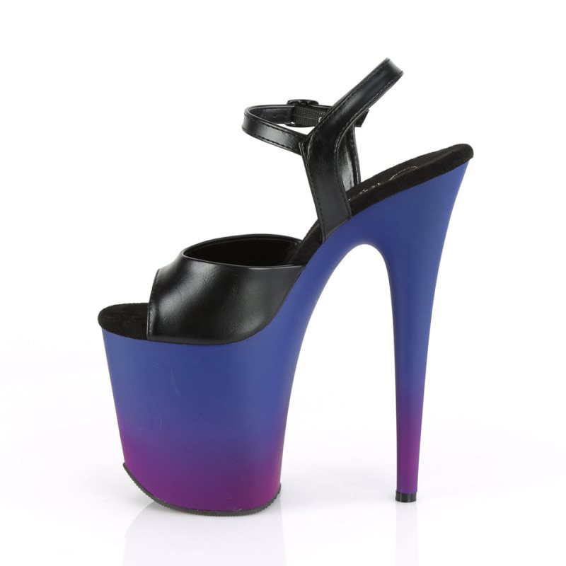 Pleaser Flamingo-809BP Vegan Leather Women's Platform Heels Sandals Black / Blue | NZ ZOBKGV