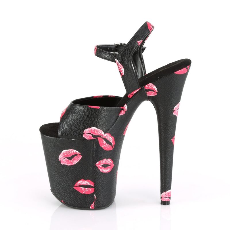 Pleaser Flamingo-809KISSES Vegan Leather Women's Platform Heels Sandals Black | NZ SGZROV