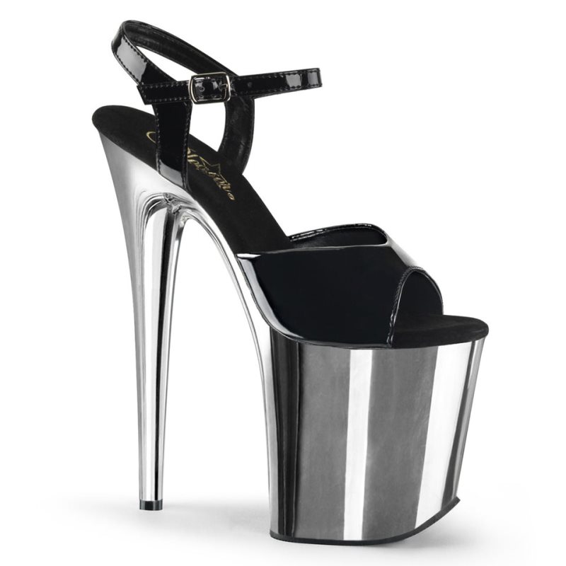 Pleaser Flamingo-809 Women\'s Platform Heels Sandals Black / Silver | NZ GMCYZL