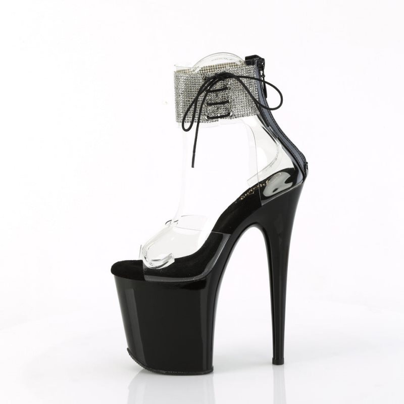 Pleaser Flamingo-824RS Women's Platform Heels Sandals Black / Clear | NZ RQVZSD