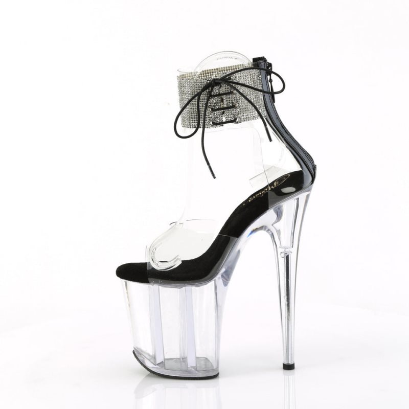 Pleaser Flamingo-824RS Women's Platform Heels Sandals Black / Clear | NZ VWPGCU