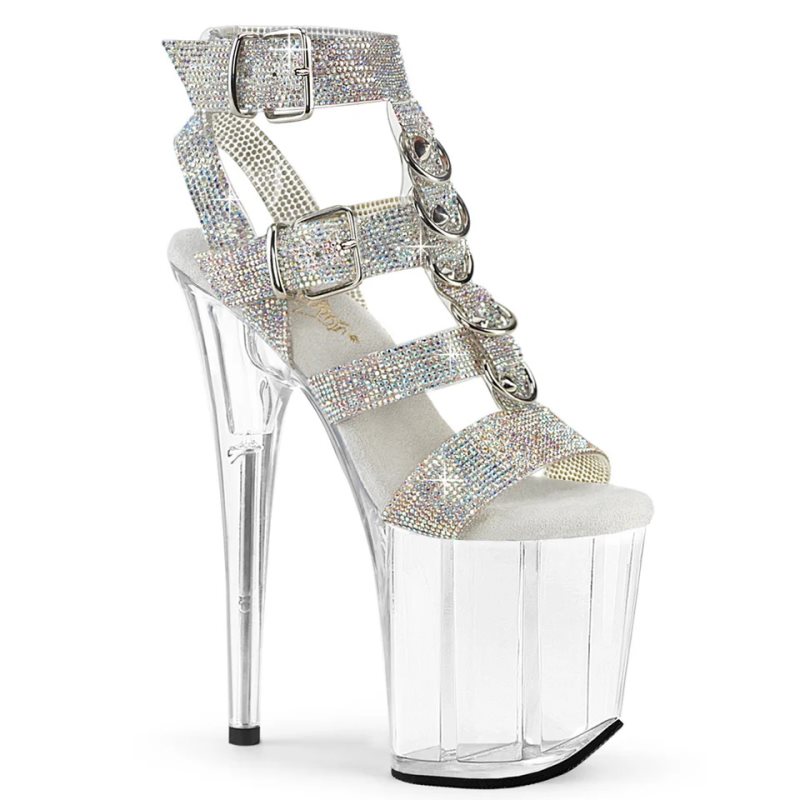 Pleaser Flamingo-856RS Rhinestones Women\'s Platform Heels Sandals Silver / Clear | NZ OWDTYE