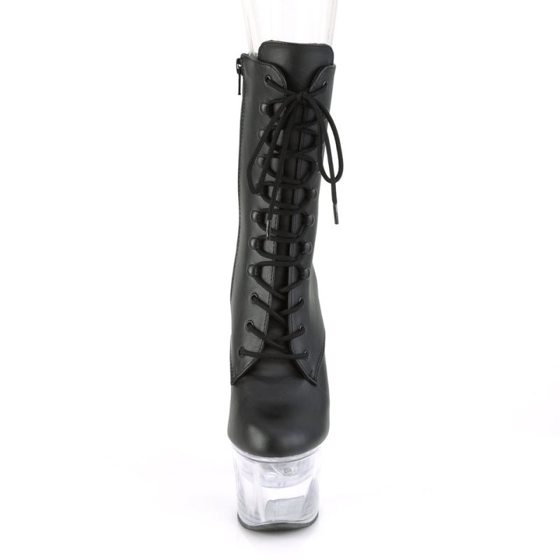 Pleaser Flashdance-1020-7 Vegan Leather Women's Heels Boots Black / Clear | NZ JQBVGU