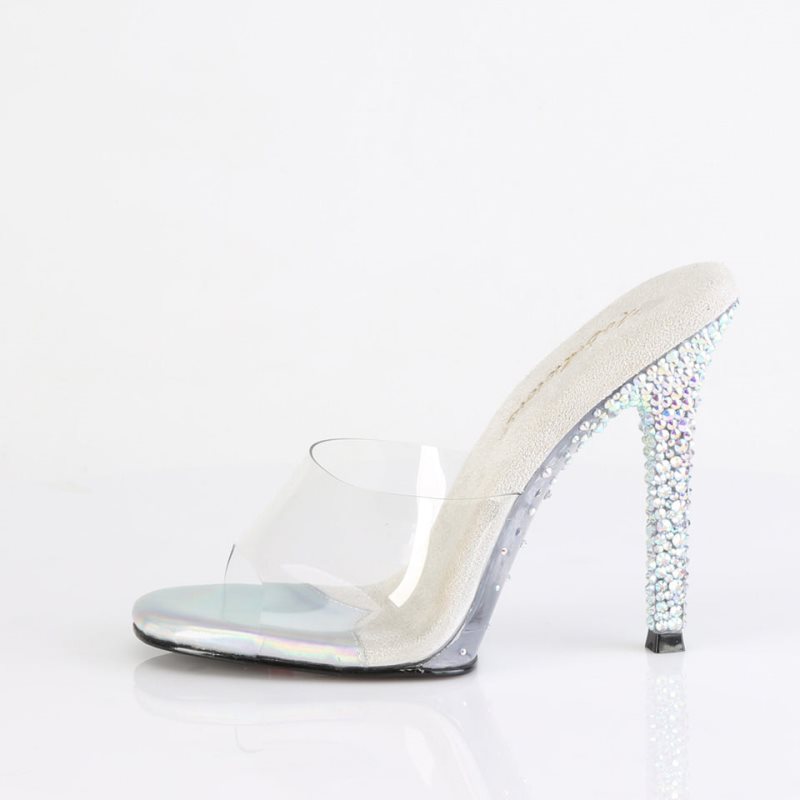 Pleaser Gala-01DSP Women's Slides Silver / Clear | NZ ACHUKM