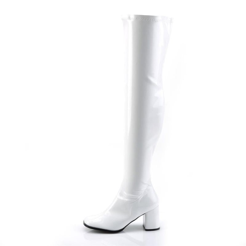 Pleaser Gogo-3000 Women's Thigh High Boots White | NZ SBZRMP