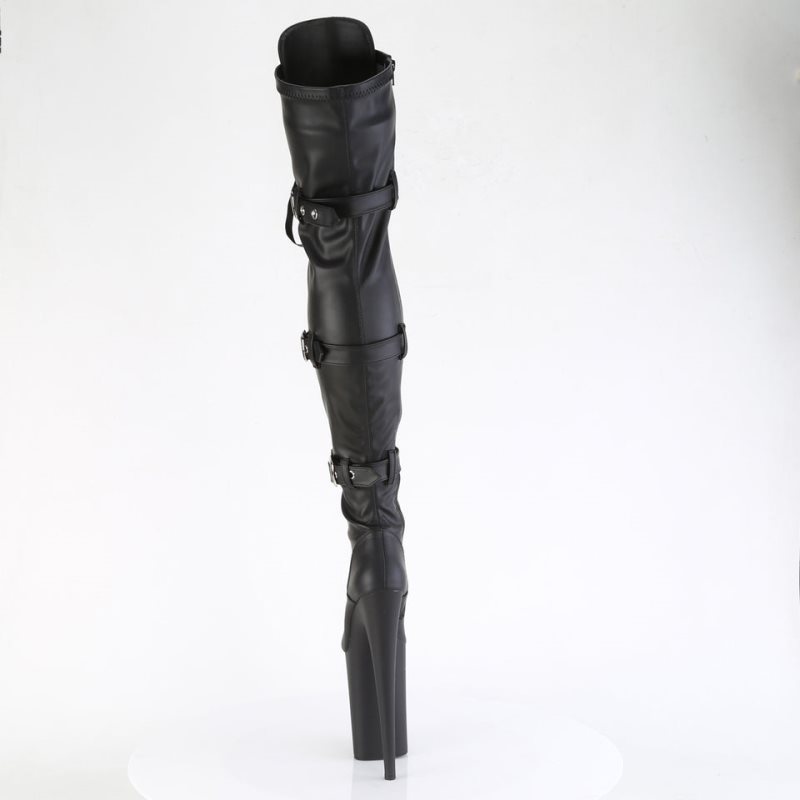 Pleaser Infinity-3028 Vegan Leather Women's Thigh High Boots Black | NZ NTREJY