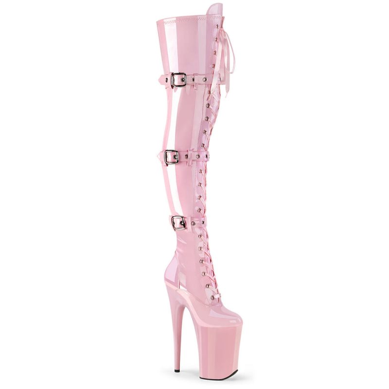 Pleaser Infinity-3028 Women\'s Thigh High Boots Pink | NZ GUFVMB