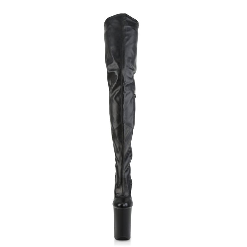 Pleaser Infinity-4000 Vegan Leather Women's Thigh High Boots Black | NZ VBEQDW