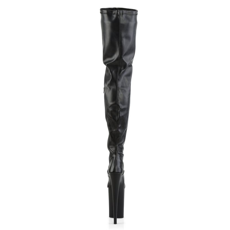 Pleaser Infinity-4000 Vegan Leather Women's Thigh High Boots Black | NZ VBEQDW