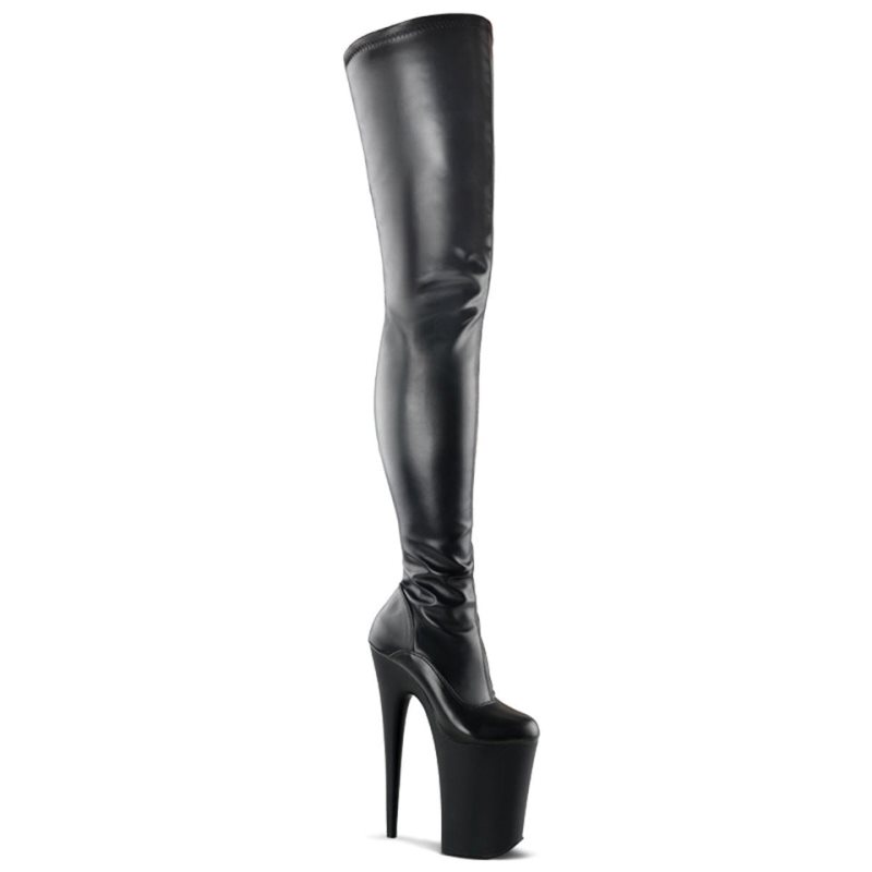 Pleaser Infinity-4000 Vegan Leather Women\'s Thigh High Boots Black | NZ VBEQDW